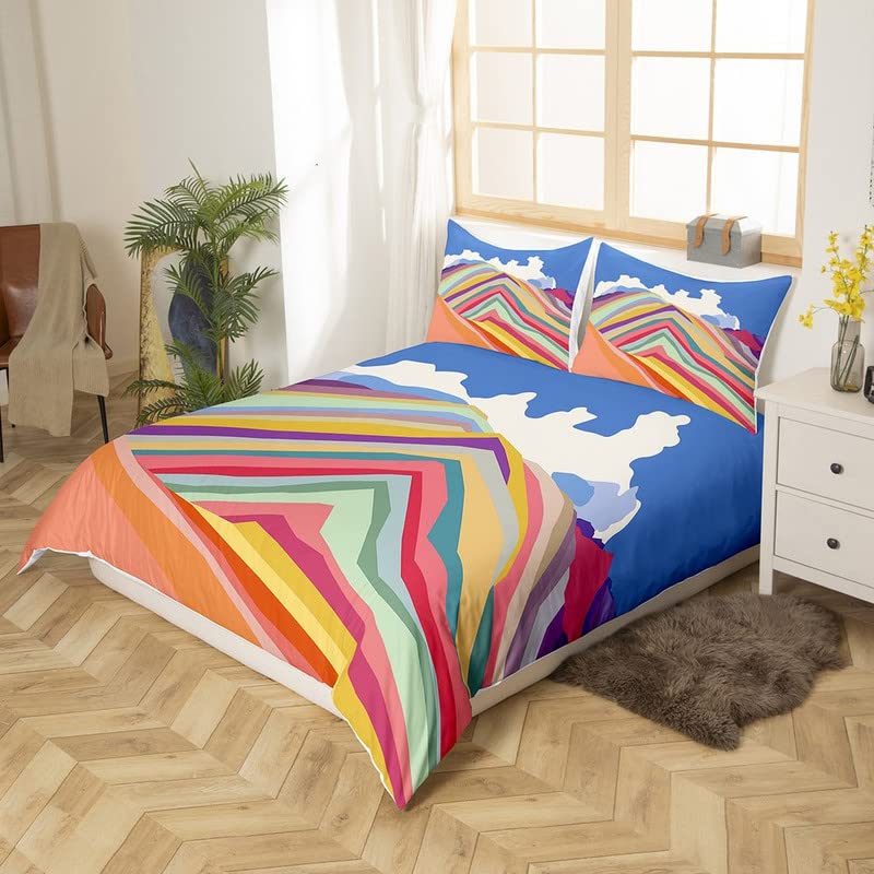 Rainbow Comforter Cover for Kids Boys Girls Toddler,Colorful Geometric Stripes Duvet Cover Twin, Painting Bedding Set Soft,Watercolor Tie Dyed Quilt Cover 2 Piece