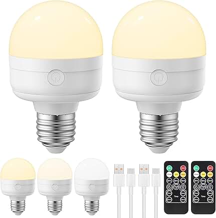 Rechargeable LED Bulb with Remote, 2 Pack