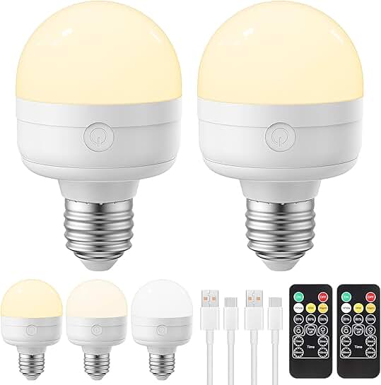 Rechargeable LED Bulb with Remote, 2 Pack