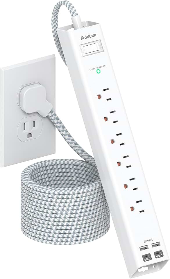 10 ft Power Strip with 6 Outlets and 4 USB Ports