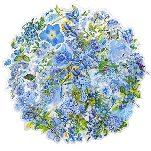 Set of 100 Blue Floral Stickers for Crafts and Journals