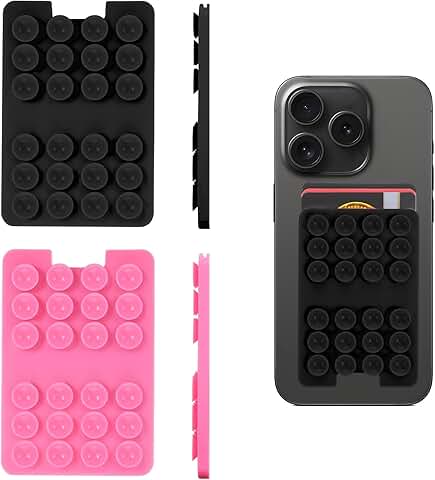 Two Self-Adhesive Suction Phone Cases in Black and Pink