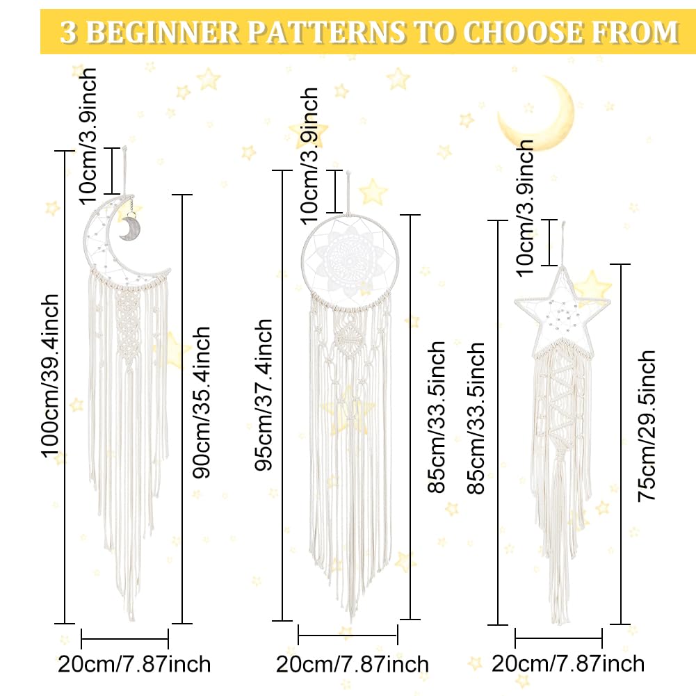 Starry Dreams Macrame Kit for Wall Art, 3 Pieces