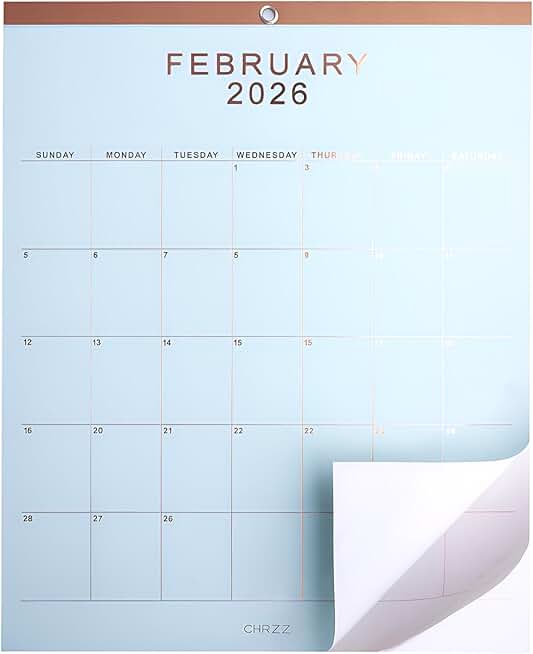 2026 Monthly Wall Calendar with Rose Gold Details