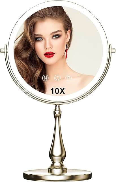 Large 9" Lighted Makeup Mirror with 1x/10x Magnification