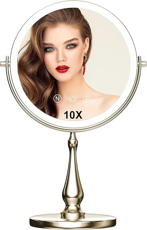 Large 9" Lighted Makeup Mirror with 1x/10x Magnification