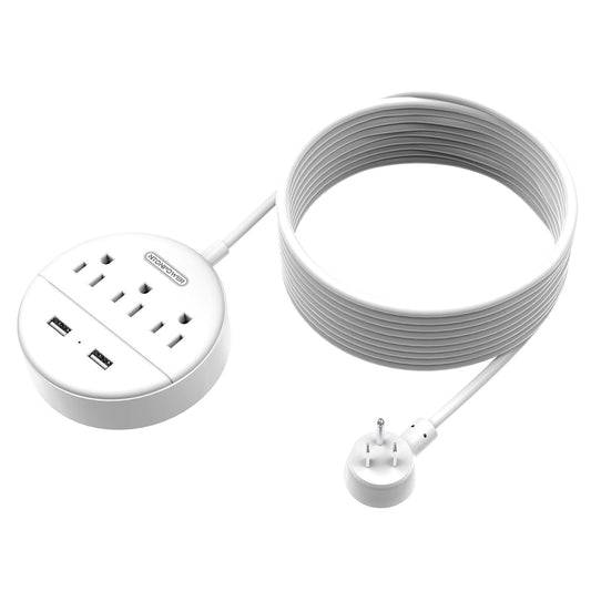 15ft flat plug extension cord with 3 outlets and 2 USB ports