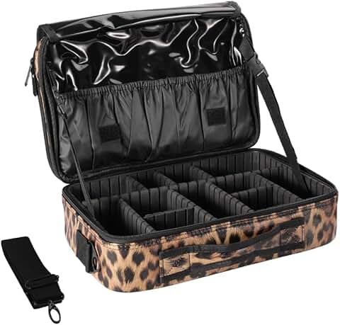 Large Travel Makeup Bag with Dividers and Strap