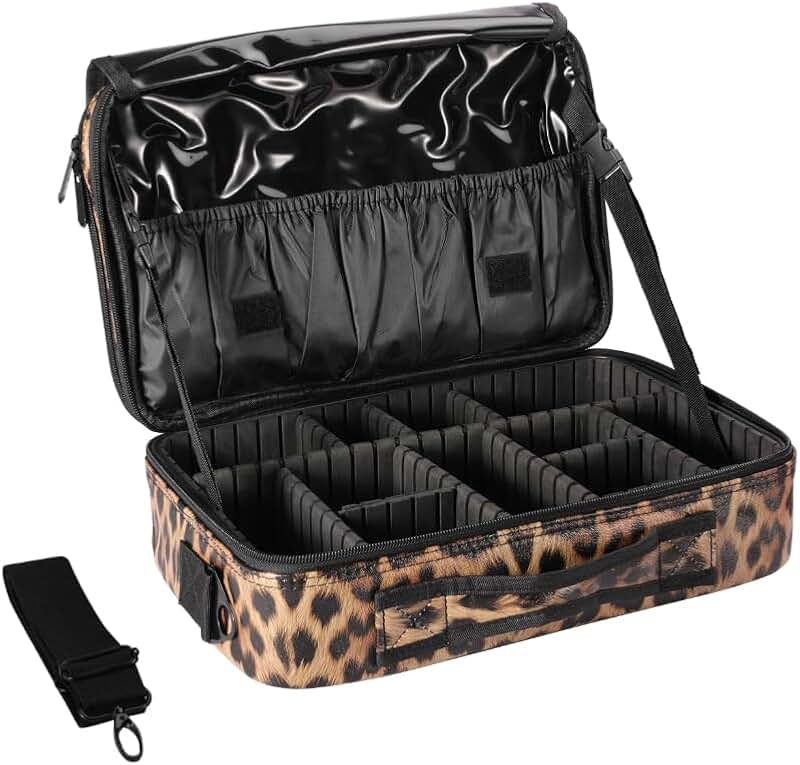 Large Travel Makeup Bag with Dividers and Strap