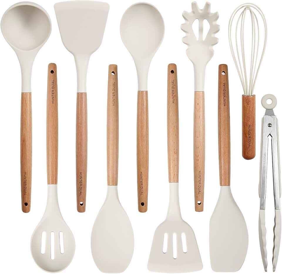 10-Piece Silicone Cooking Utensil Set with Wood Handles