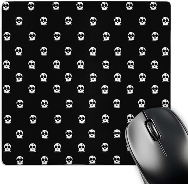 Grey skulls print mouse pad, 8 x 8 inches