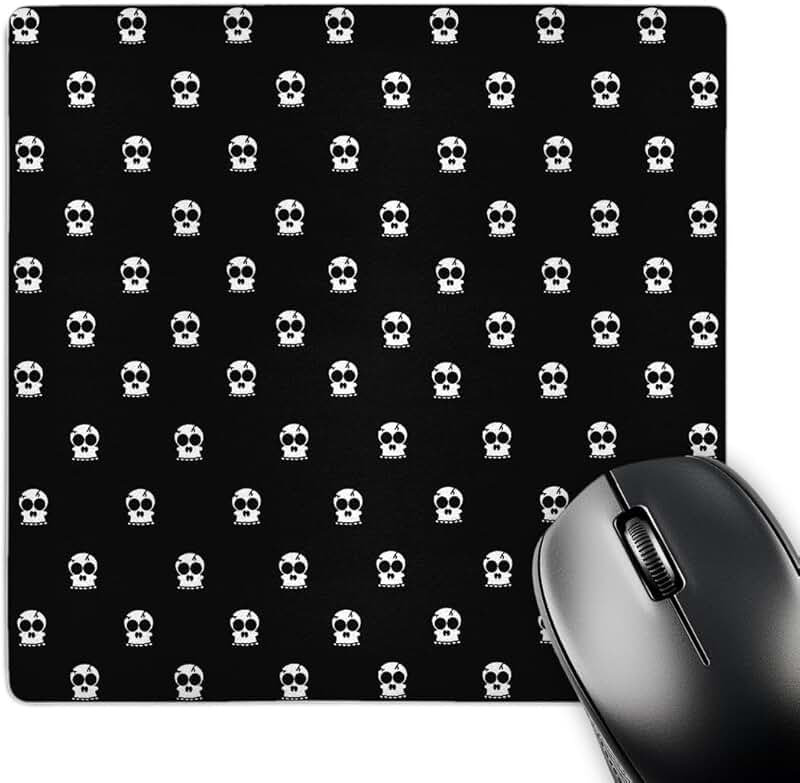 Grey skulls print mouse pad, 8 x 8 inches