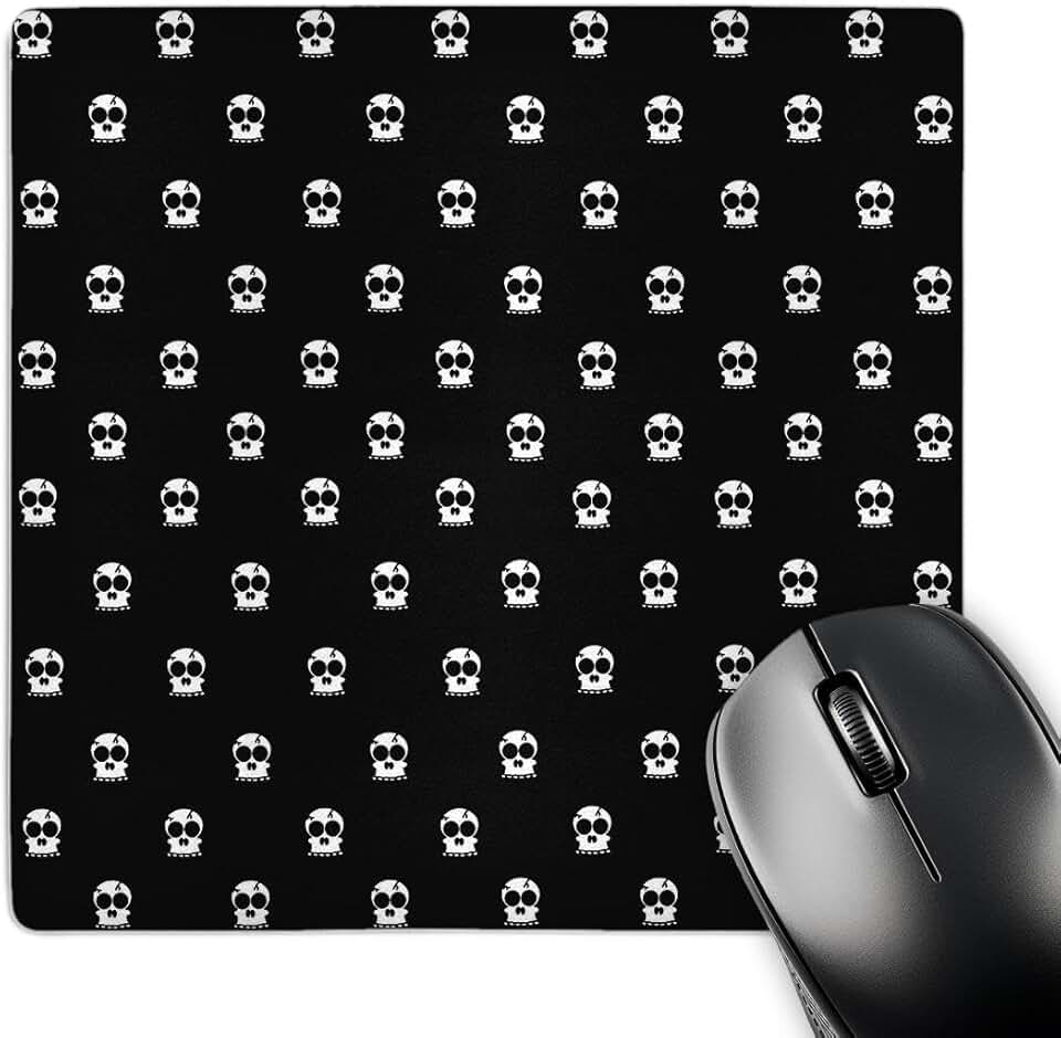 Grey skulls print mouse pad, 8 x 8 inches