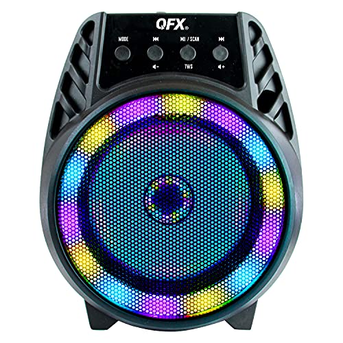 BT-64 TWS Bluetooth Rechargeable Portable Speaker with 4 Woofer LED Party Lights, Microphone Input, AUX Input, USB Port, TF Card Slot, Black