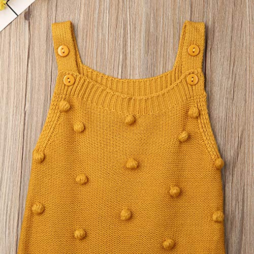 Baby Boy Girl Sleeveless Romper Knit Bodysuit Jumpsuit Pompom One Piece Overalls Sweater Fall Winter Outfits (Yellow Romper, 0-3 Months)