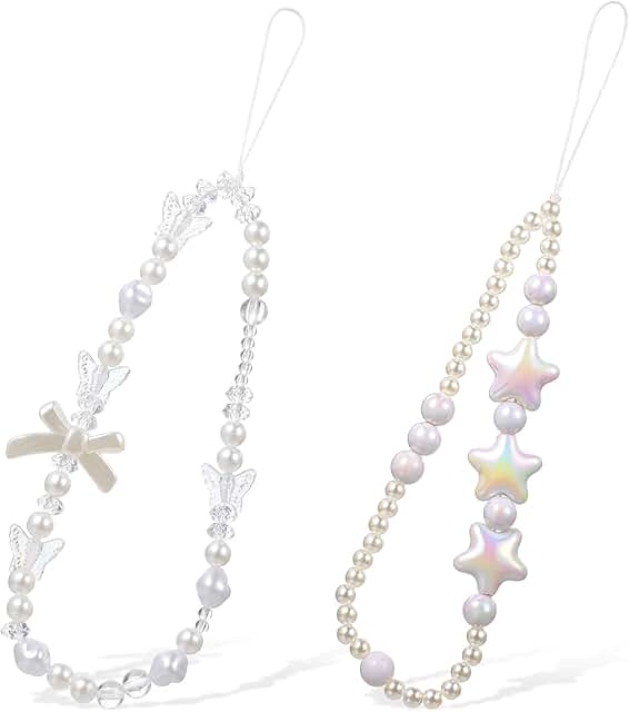 Two Pearl Phone Charms with Bow and Star Designs