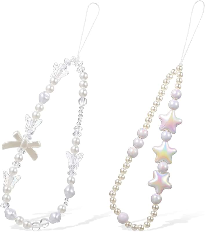 Two Pearl Phone Charms with Bow and Star Designs