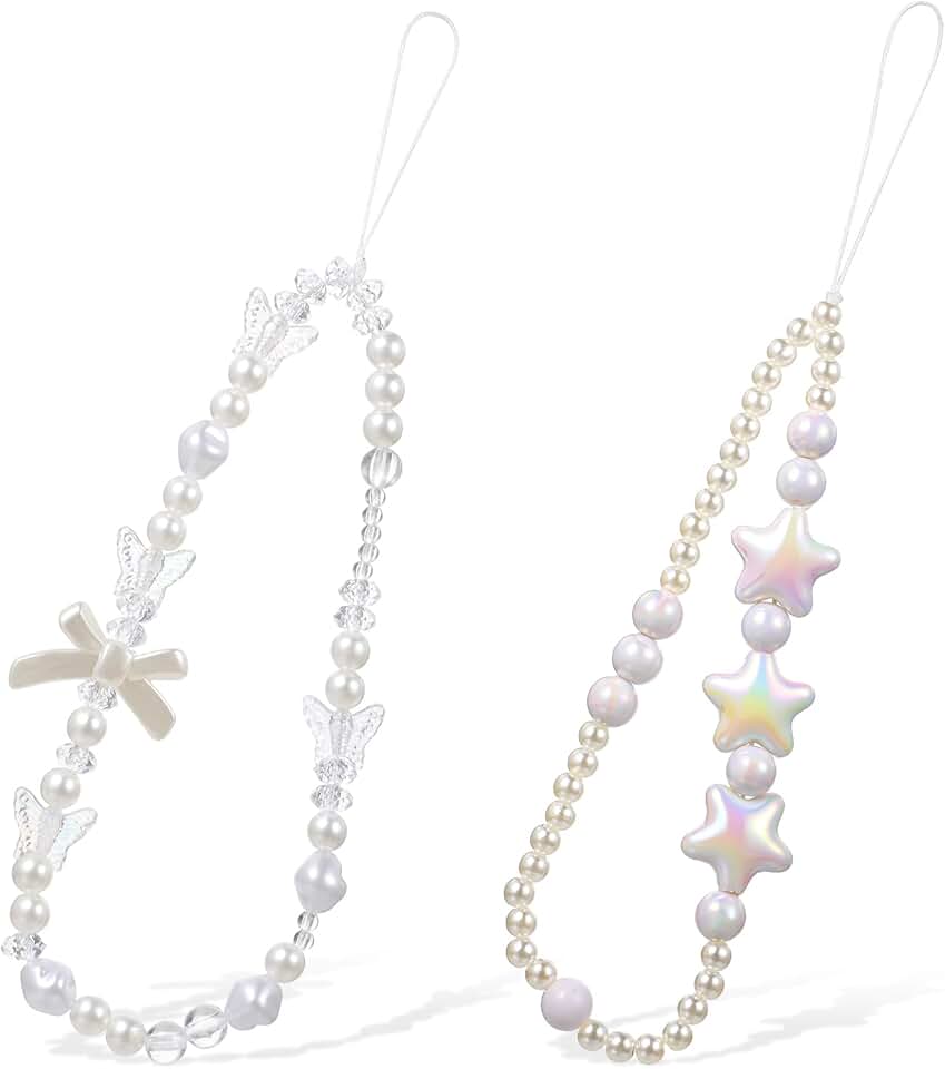 Two Pearl Phone Charms with Bow and Star Designs