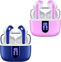 Ocean Blue and Sunset Pink Wireless Earbuds with Charging Case