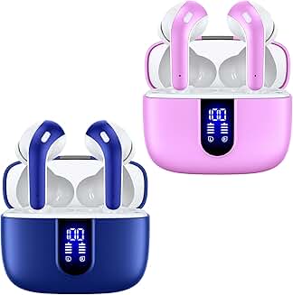 Ocean Blue and Sunset Pink Wireless Earbuds with Charging Case