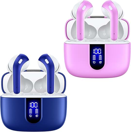 Ocean Blue and Sunset Pink Wireless Earbuds with Charging Case