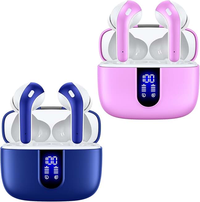 Ocean Blue and Sunset Pink Wireless Earbuds with Charging Case