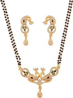 Black Beaded Rhinestone Zirconia Mangalsutra Set for Women