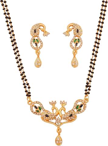 Black Beaded Rhinestone Zirconia Mangalsutra Set for Women
