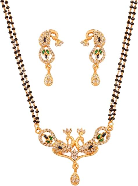 Black Beaded Rhinestone Zirconia Mangalsutra Set for Women