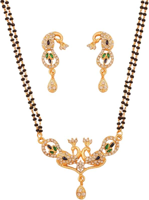 Black Beaded Rhinestone Zirconia Mangalsutra Set for Women