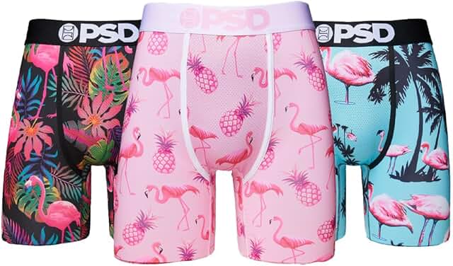 Men's Boxer Briefs, Jungle Flamingo, 3-Pack, XL
