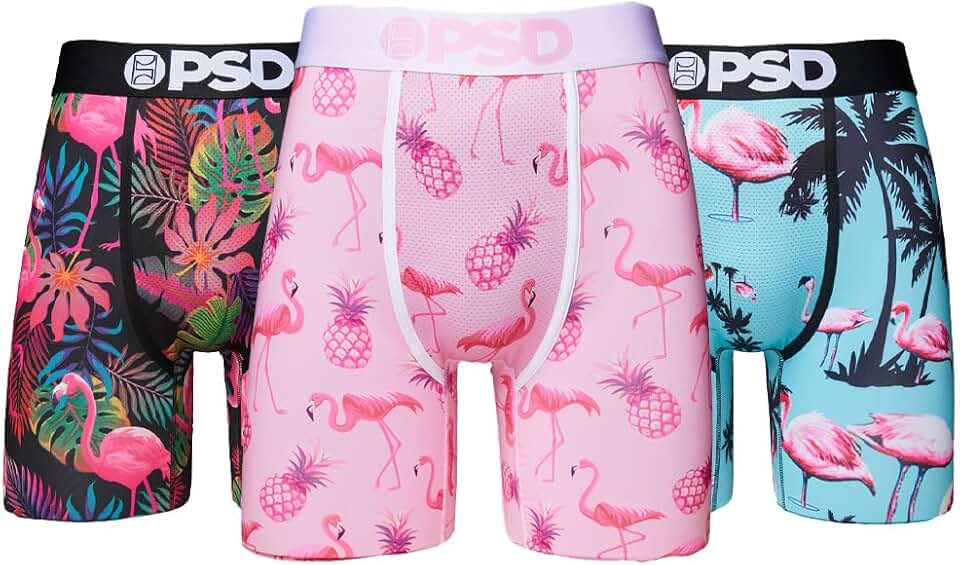 Men's Boxer Briefs, Jungle Flamingo, 3-Pack, XL