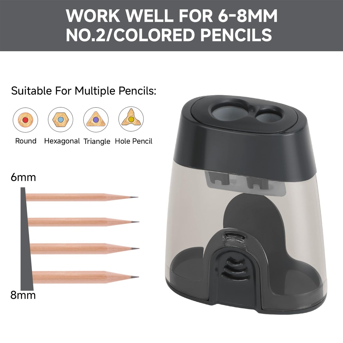 Manual Pencil Sharpener with Two Holes, Pack of 2