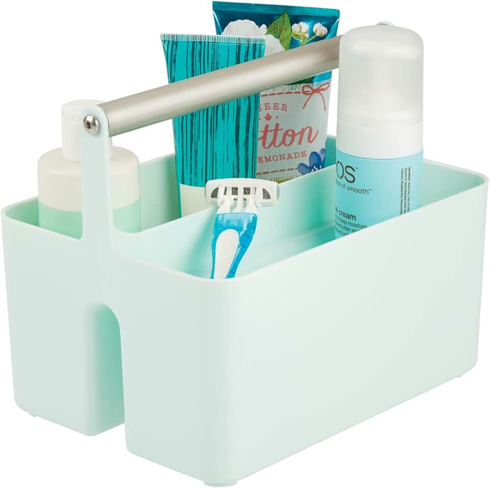 Mint Green Plastic Shower Caddy with Metal Handle