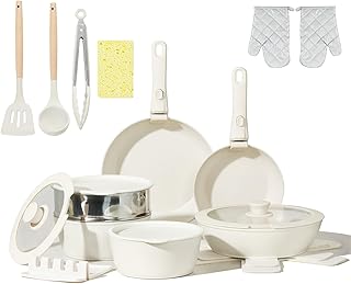 23-Piece Nonstick Ceramic Cookware Set with Detachable Handles
