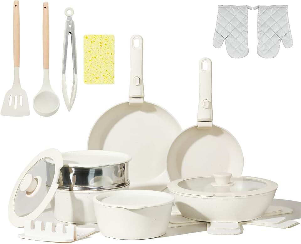 23-Piece Nonstick Ceramic Cookware Set with Detachable Handles