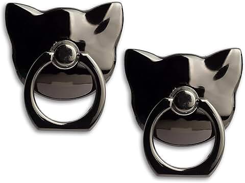 Two-Pack Glossy Cat Phone Ring Holders with 360° Rotation