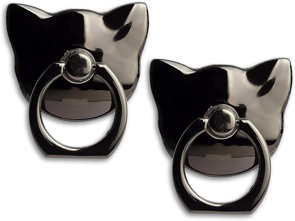 Two-Pack Glossy Cat Phone Ring Holders with 360° Rotation
