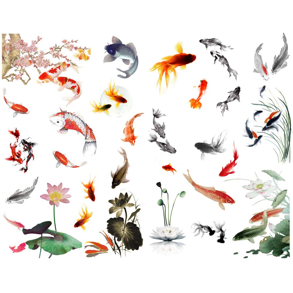 Koi Fish Ink Painting Stickers for Journals and Crafts