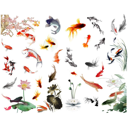 Koi Fish Ink Painting Stickers for Journals and Crafts