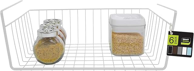 Set of 6 Medium White Steel Undershelf Storage Baskets