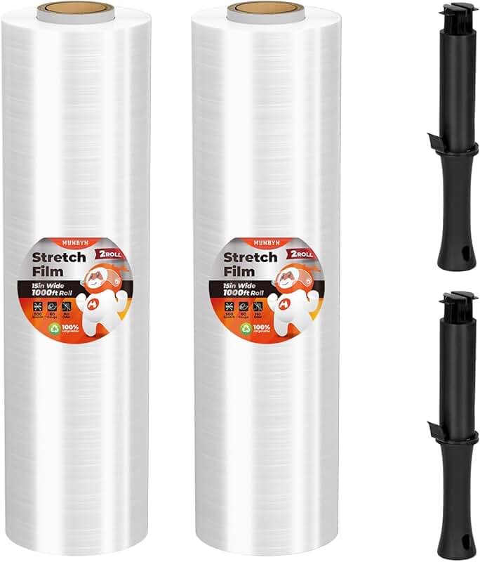 15 Inch x 1000 Ft Industrial Stretch Wrap, 2 Pack