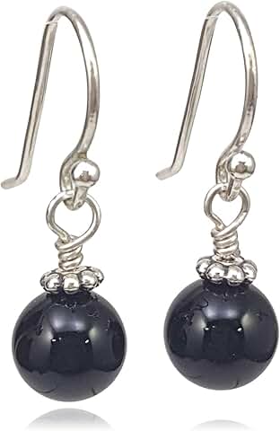 Handmade Silver Black Onyx Beaded Drop Earrings