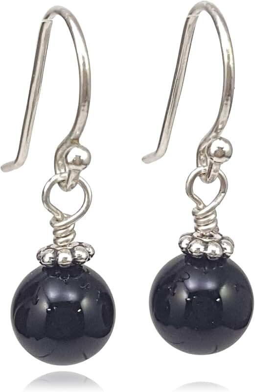 Handmade Silver Black Onyx Beaded Drop Earrings