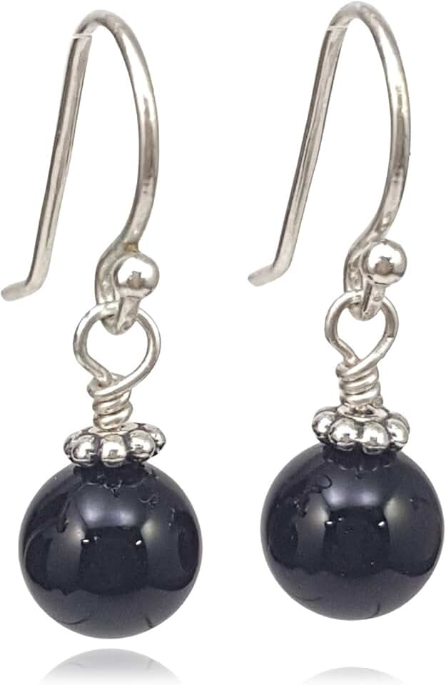 Handmade Silver Black Onyx Beaded Drop Earrings