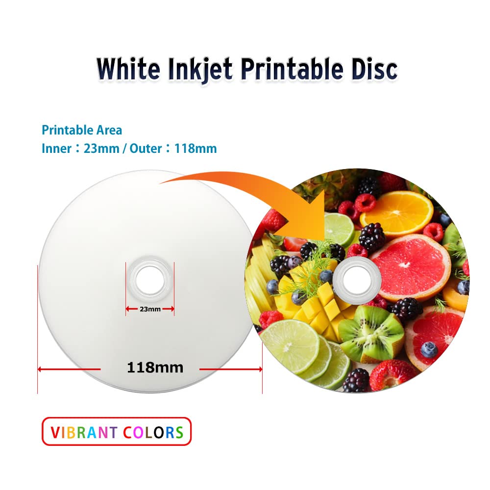 TY Series Blue CD-R 52X 700MB Music Digital Audio White Inkjet Hub Printable Recordable Media Disc - 50pk Cake Box 669-214-Y-BX, 50 Discs