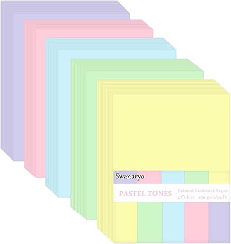 100 Sheets Assorted Pastel Cardstock, 8.3 x 11.7 Inch