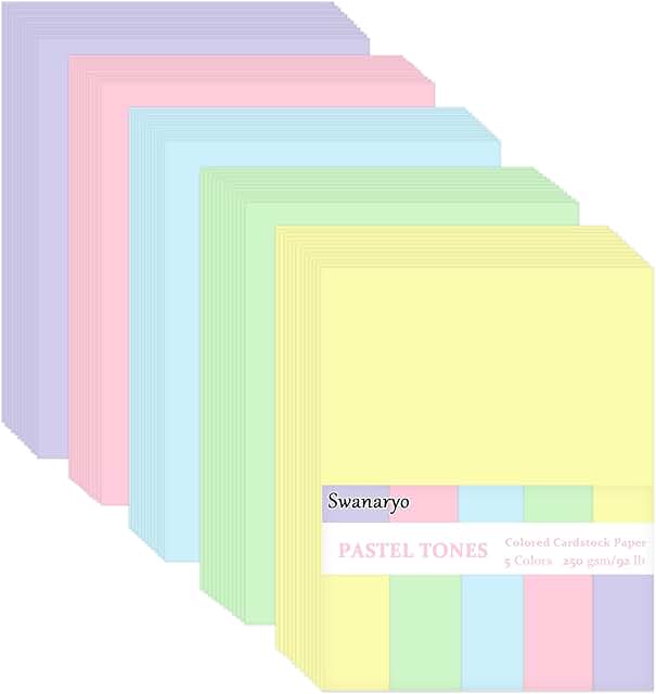 100 Sheets Assorted Pastel Cardstock, 8.3 x 11.7 Inch