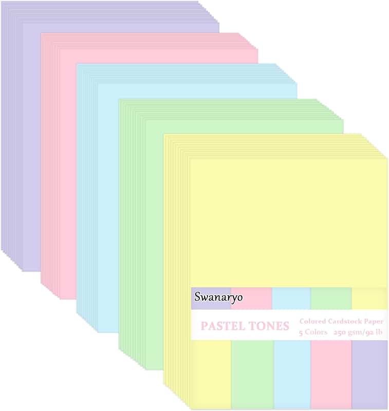 100 Sheets Assorted Pastel Cardstock, 8.3 x 11.7 Inch