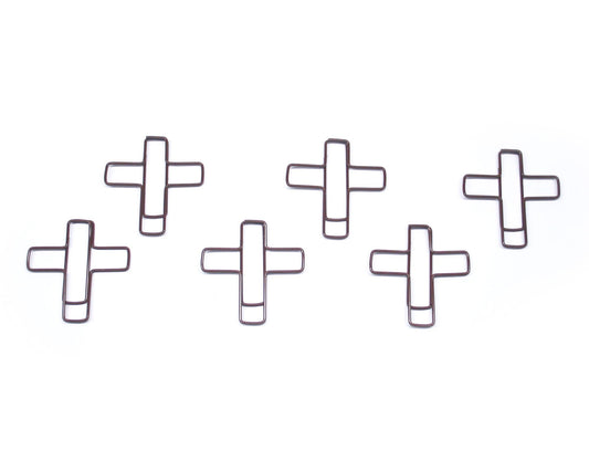 Cross-shaped paper clips in round tin, 100 pieces